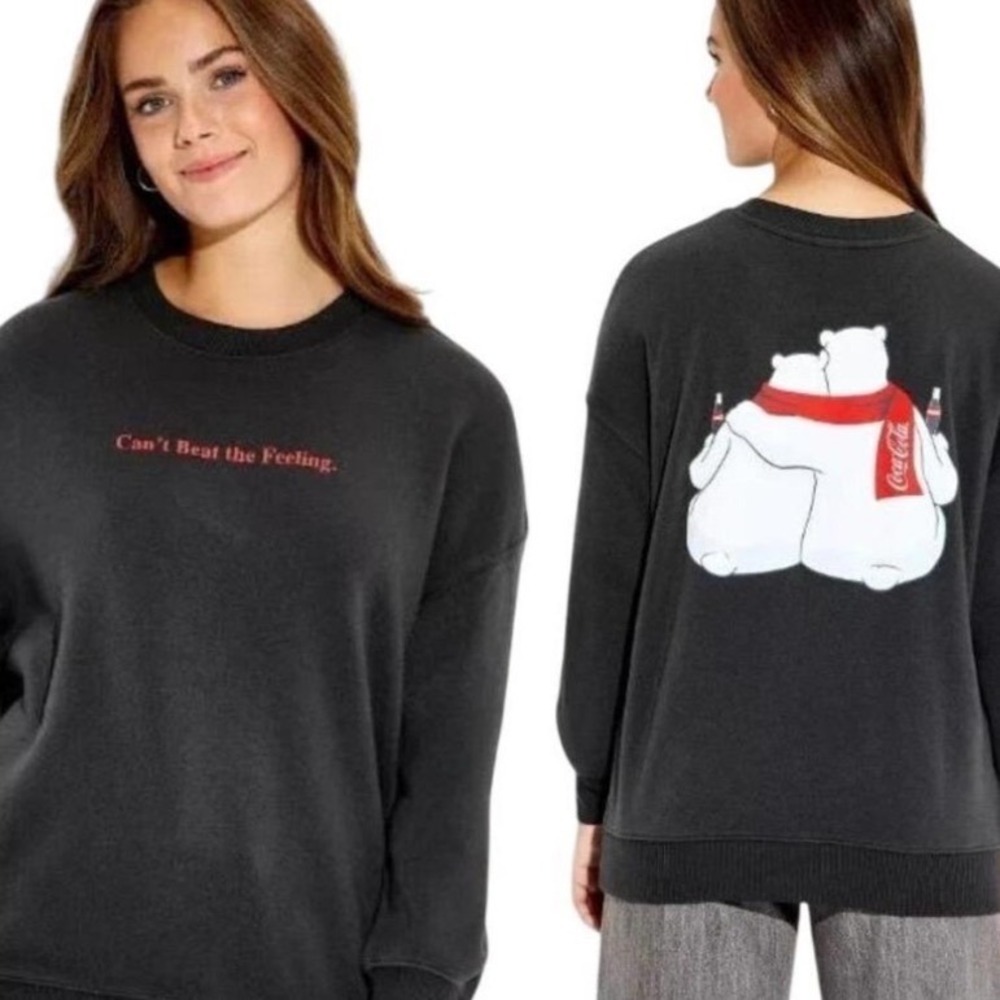 Coca-Cola Polar Bear Graphic Sweatshirt XXL Black Cant Beat the Feeling